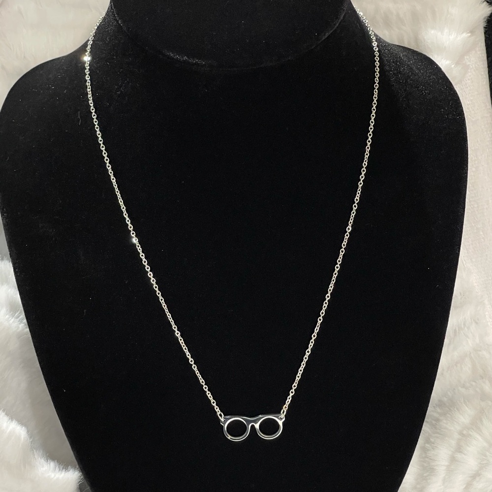 Silver Tone Eye Glasses Pendant Necklace